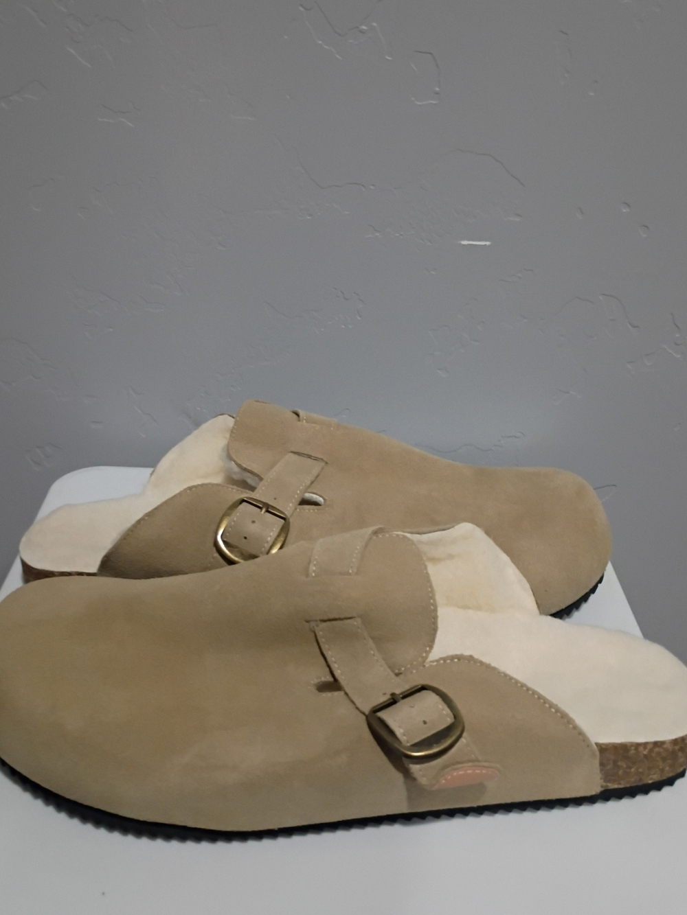 Men's Suede Slip-On Clog with Shearling Lining - Tan
